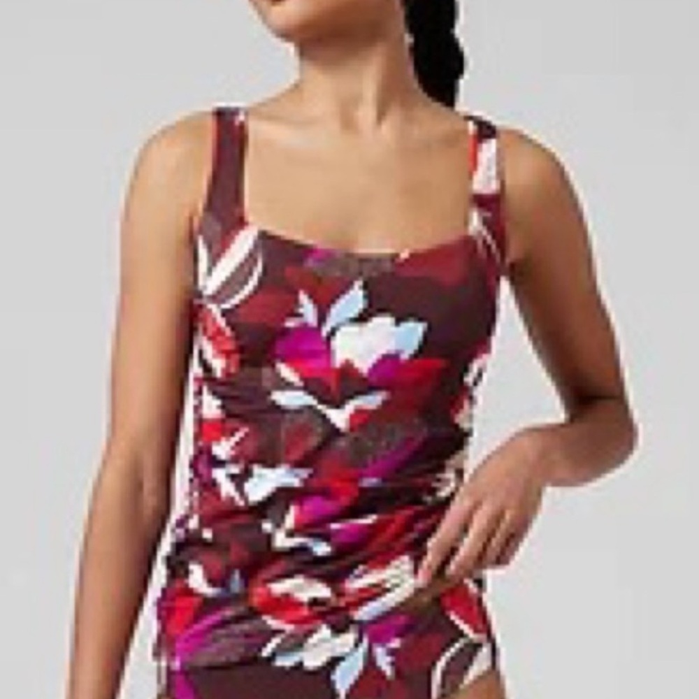 Athleta Floral Square Neck Tankini in Red and Pink